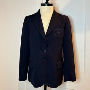 Vintage 90s DKNY Navy Blue crest emblem wool blend blazer